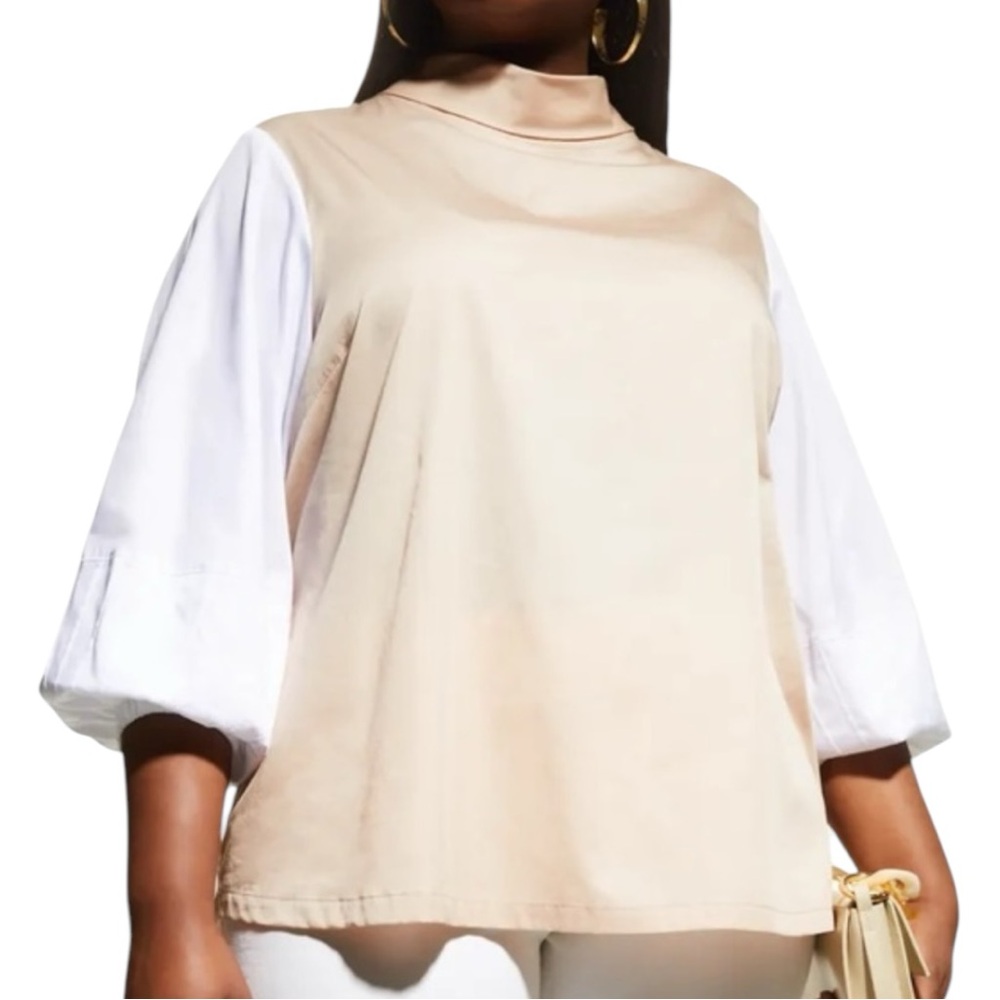 Harshman Perry Tunic in Beige Cowl Neck size 2X Long Sleeves NWT Blouse